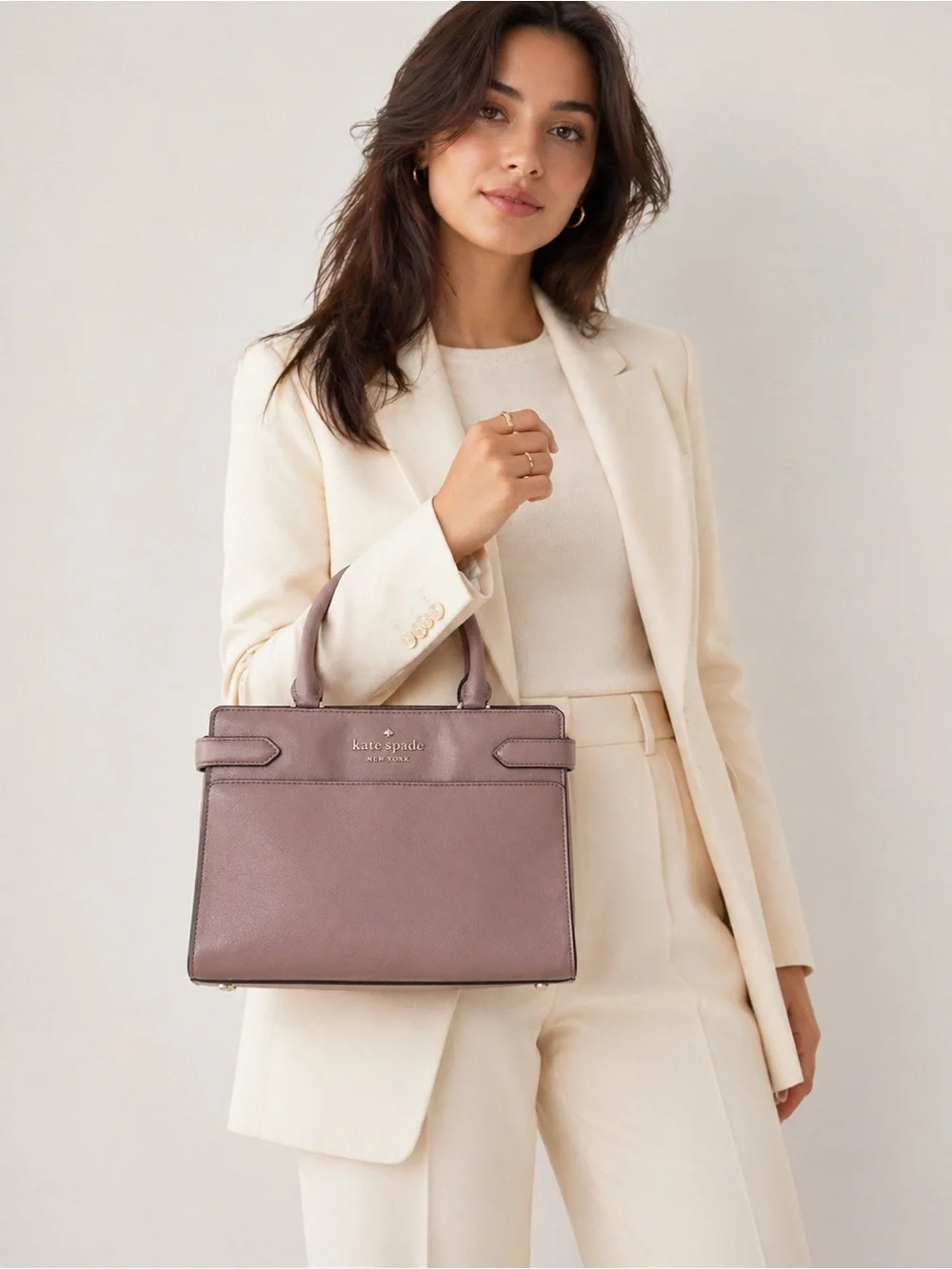 Kate Spade New York Staci Satchel Women Saffiano Leather Mauve Handbag Bag